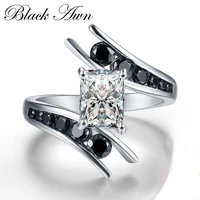 black awn fashion jewelry silver color row black stone engagement rings for women bague c299