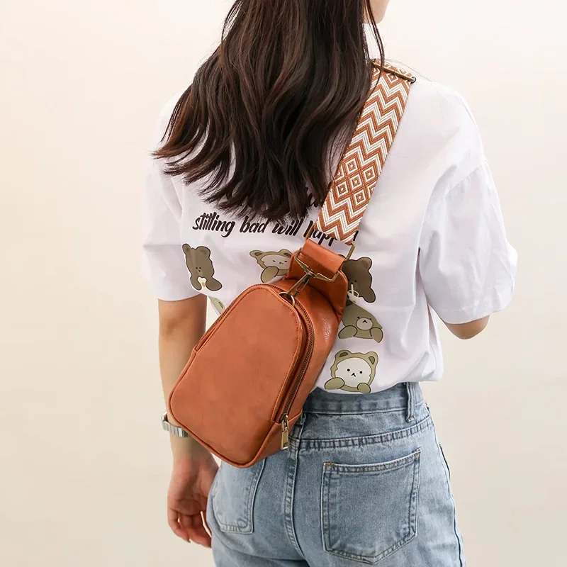 Chic Women PU Leather Small Chest Bag,Sling Daypack Backpack,Crossbody Shoulder Satchel For Traveling Adventure
