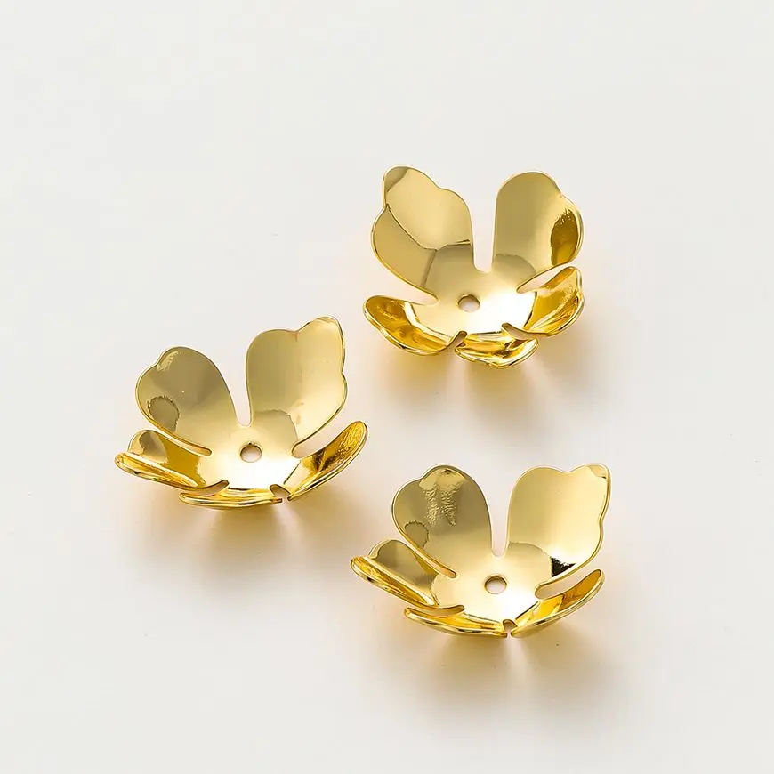 10Pcs Dainty Flower Cap Beads 18mm 14K/18K Gold Silver Color Plated Brass Caps for Bracelet Necklace Jewelry Making Accessories