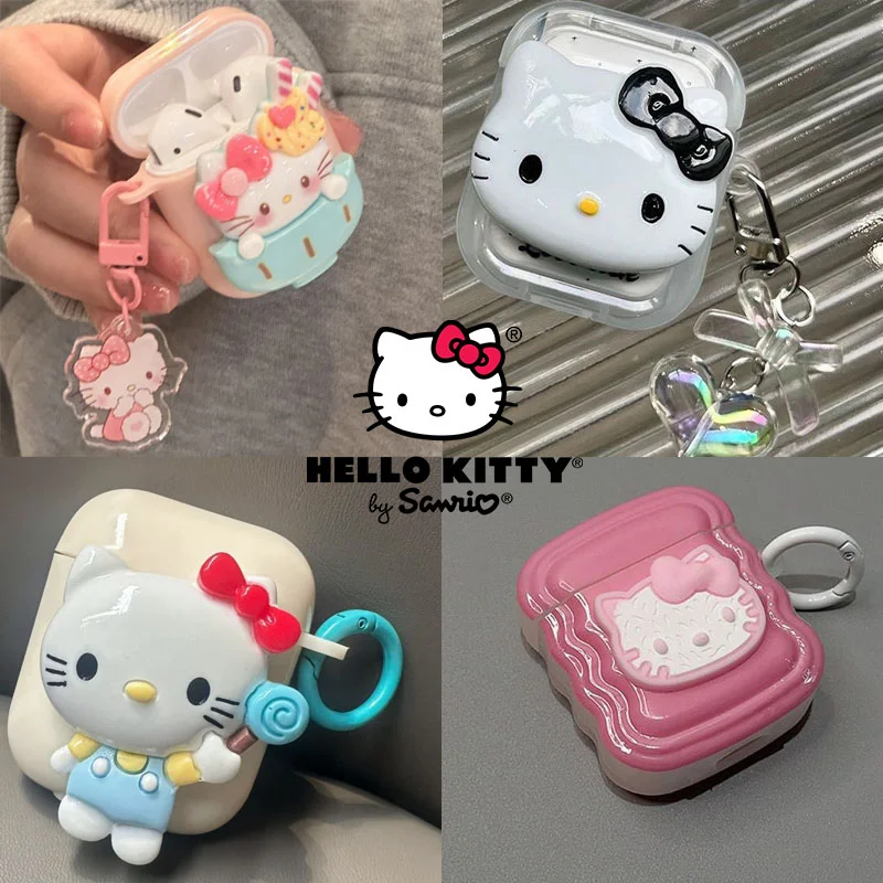 

Sanrio Hello Kitty Earphone Case for AirPods 1 2 3 Pro Cartoon Kawaii Headphone Protective Cover with Pendant Decor Accessory