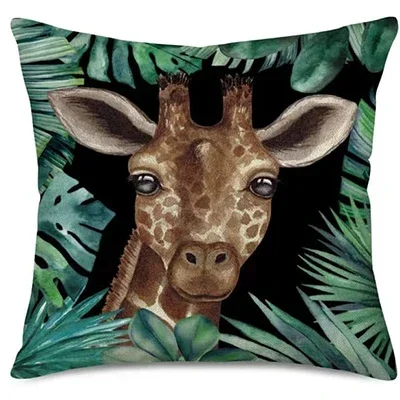 Летняя наволочка с тропическими животными зеленый пальмовый лист лев слон