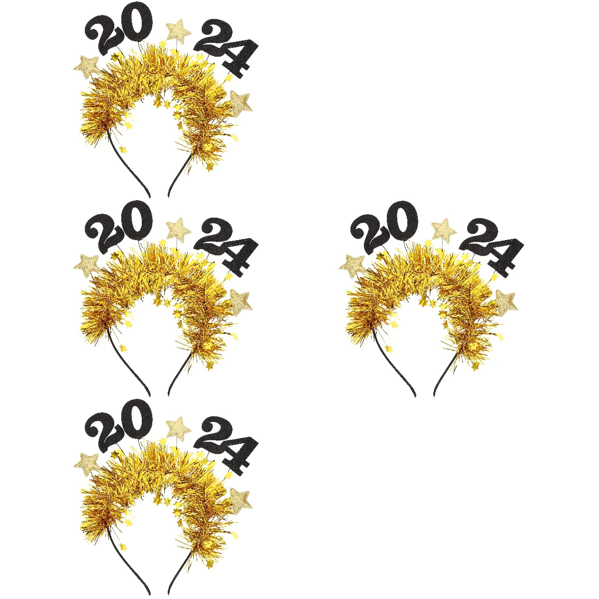 

4 PCS 2024 Headbands New Year Party Happy Metal Filament Crown Latte Lunar Sequin Miss Christmas Favors Adults