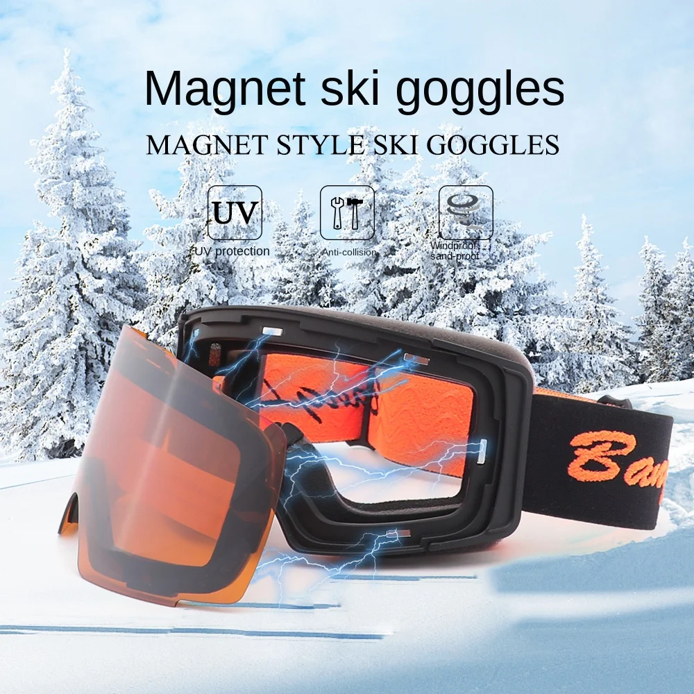 Ski Goggles Magnetic Cylinder Double Anti-fog Men's and Women's   Outdoor Wind  Snow