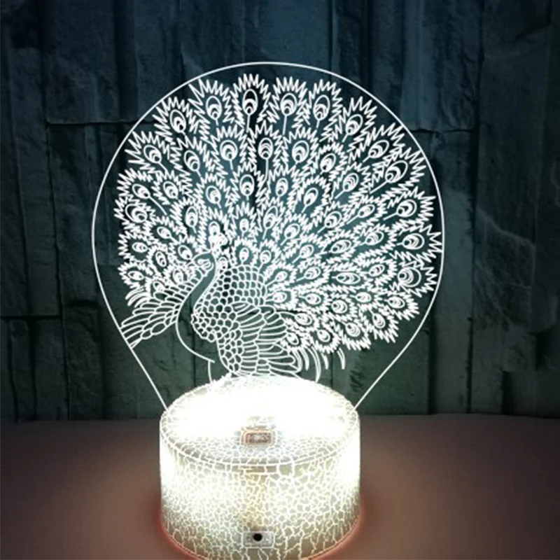 

3d Led Holiday Atmosphere Lights 3w Room Lamp Decoration Usb Peacock Shape Night Light Home Decor Gifts 7 Color Changing Peafowl