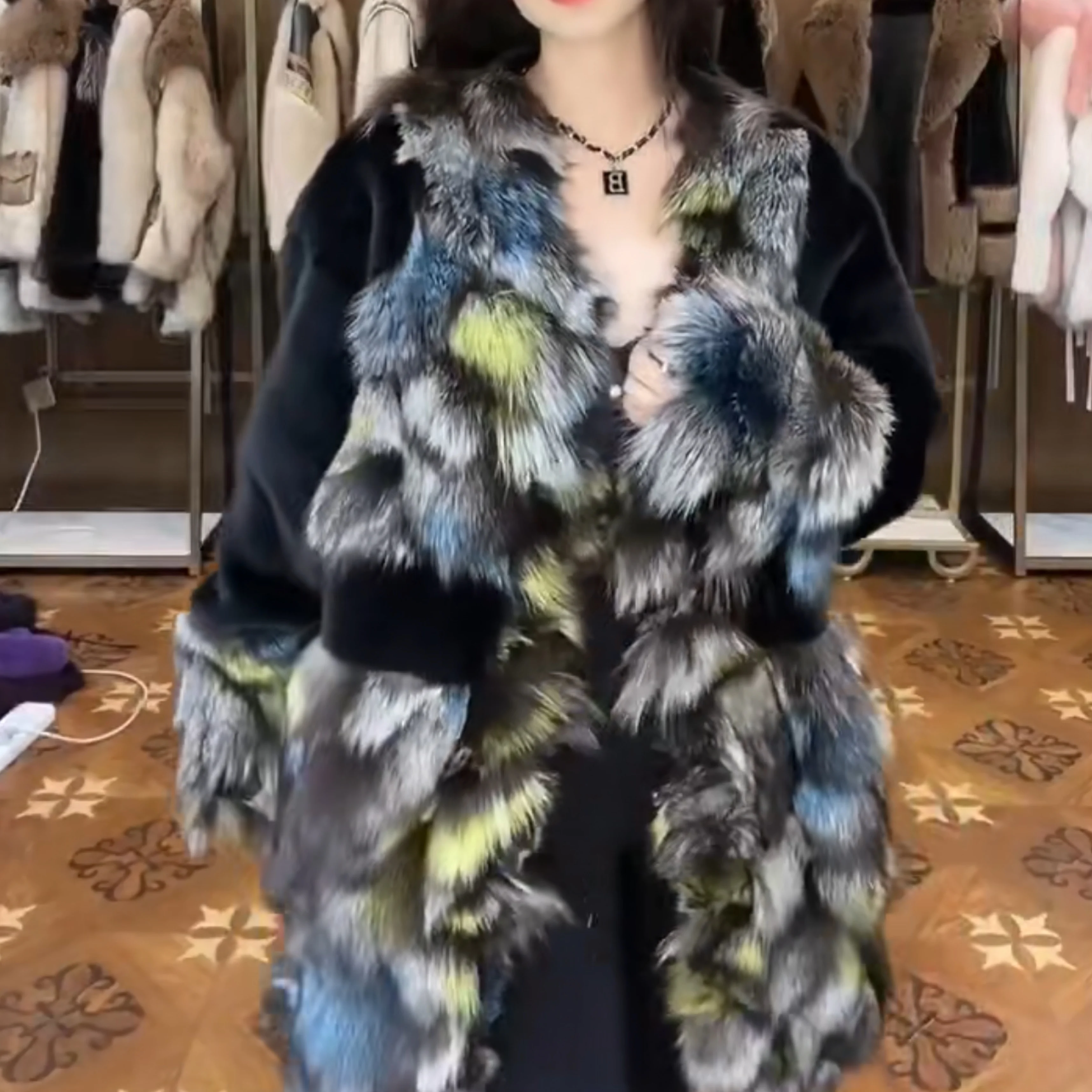 Winter Coat Women 2022 New Imported Fox Fur with European Mink Fur Jacket Long-Sleeved Ladies Mid-Length Warm Slim Fashion Coats