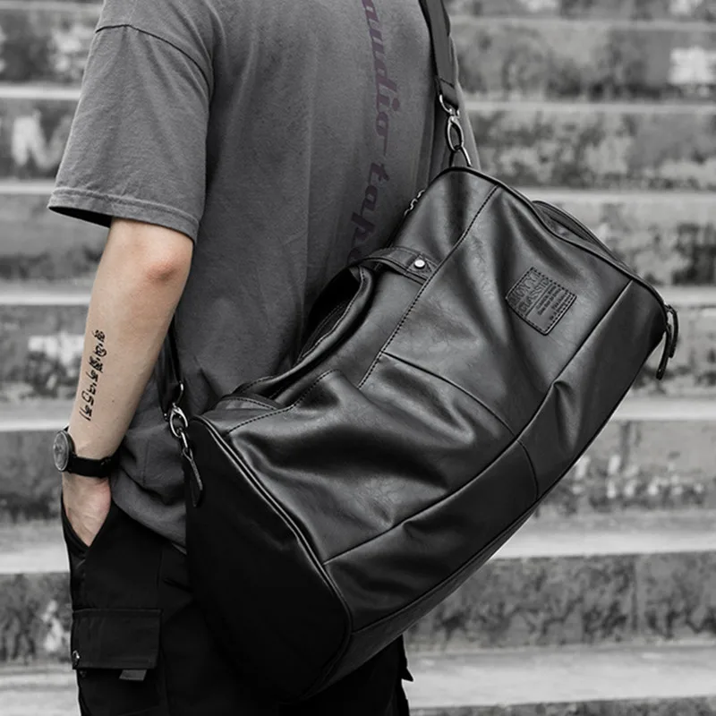 New Business Soft Leather Men's Travel Bag Large Capacity Duffel Bag Male Sports Fitness Gym Bag Texture Shoulder Crossbody Bag