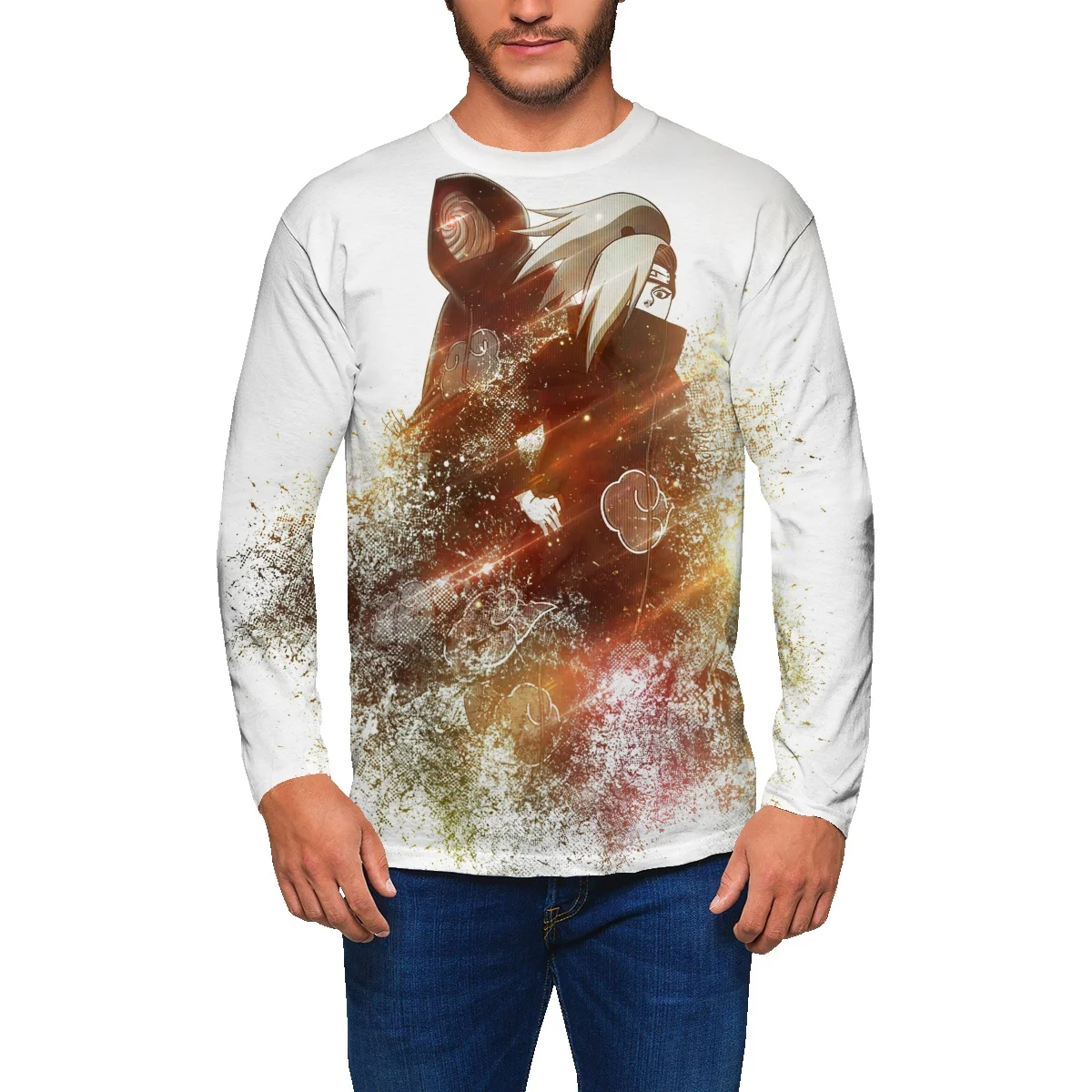 

European and American round neck sweater men and women spring and autumn hip-hop oversize anime loose all-match long-sleeved top