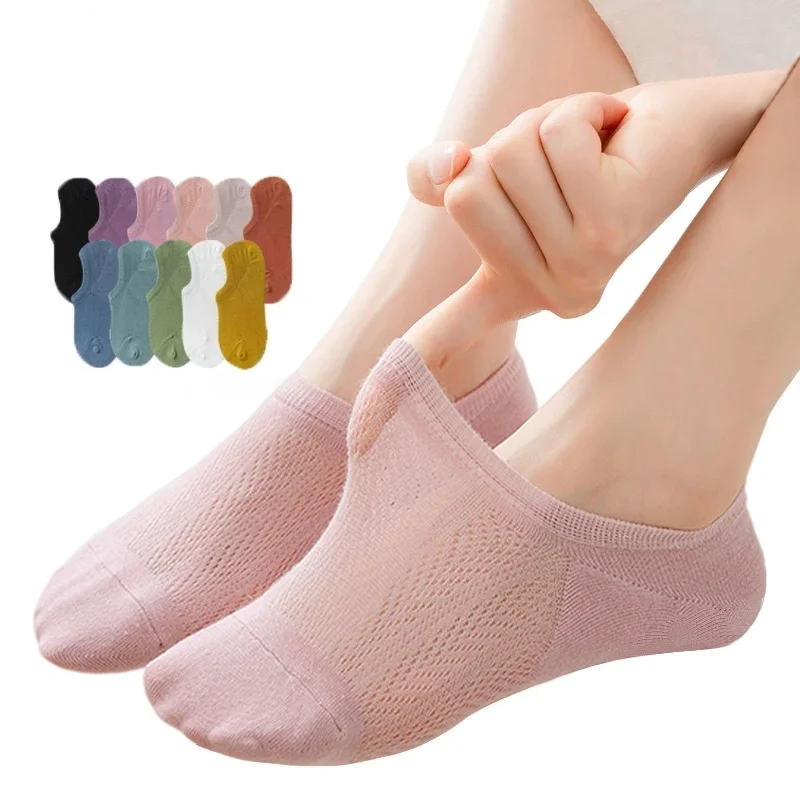

1 Pair Female Thin Breathable Mesh Short Socks Solid Low Cut Sock Silicone Non-slip Spring Cotton Socks WOMEN Sock