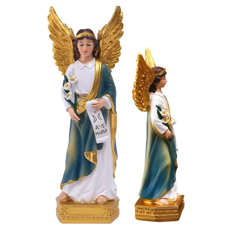 

Статуэтка ангела из смолы, цветная Статуэтка ангела с крыльями, цветами на базе, католический подарок, статуэтка Богородицы из смолы, домашн...