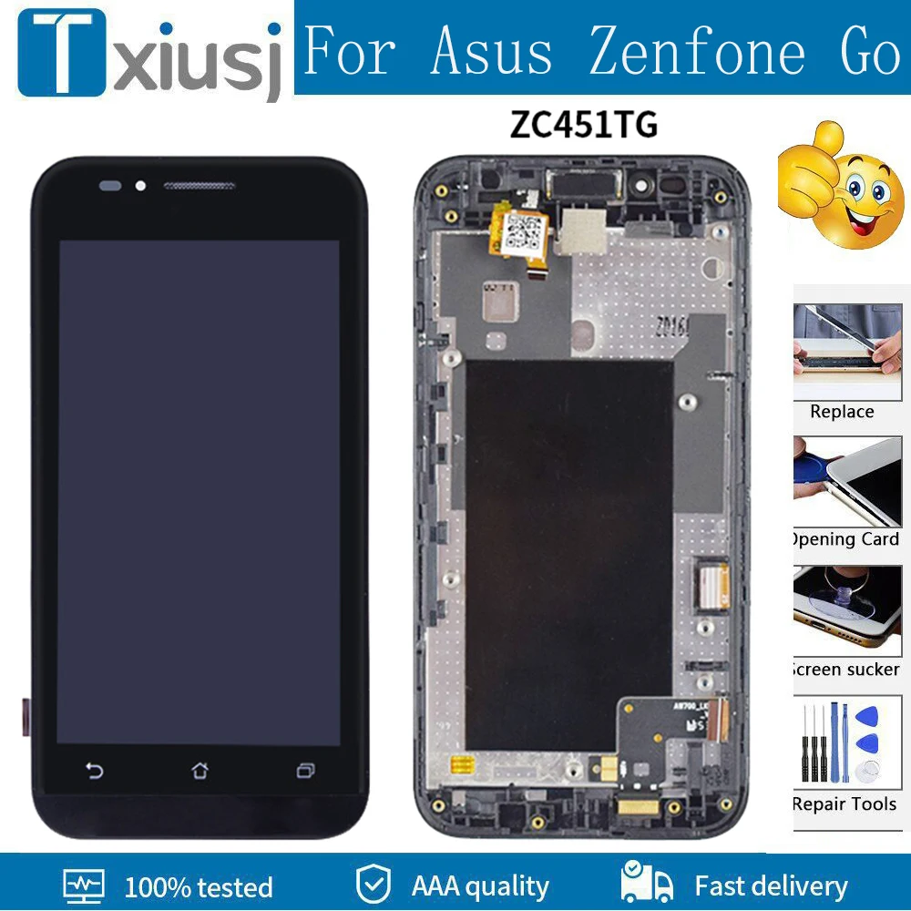 Оригинальный ЖК-дисплей 4,5 дюйма в сборе для ASUS Zenfone Go ZC451TG, ЖК-дисплей, сенсорный экран с рамкой, дигитайзер, запасные части, бесплатные инструменты