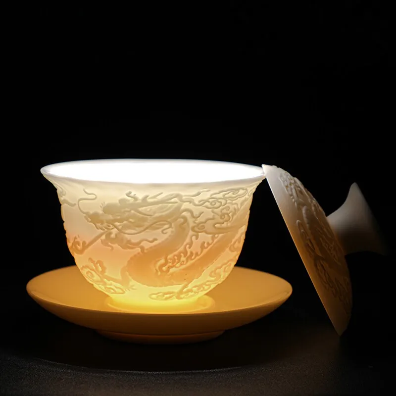 

Gaiwan Tea Ceremony Set Ceramic Tibetan Bowl Teapot Infuser Teaware Tureen Chhai Nut Chinese Teacup Kung Fu Dehua Town White Mug