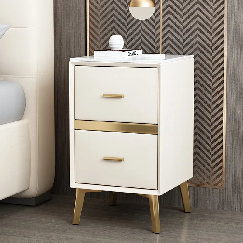 

Minimalist bedside table mini small simple modern light luxury leather free installation bedroom narrow rock board bedside