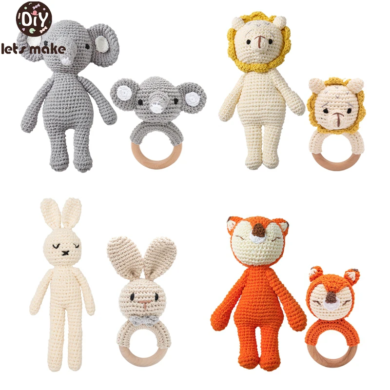 

Let's Make 2pc Baby Toy Handmade Crochet Rattle Dolls Cute Animal Handbell Toy Baby Gym Mobile Rattle Children's Educational Toy