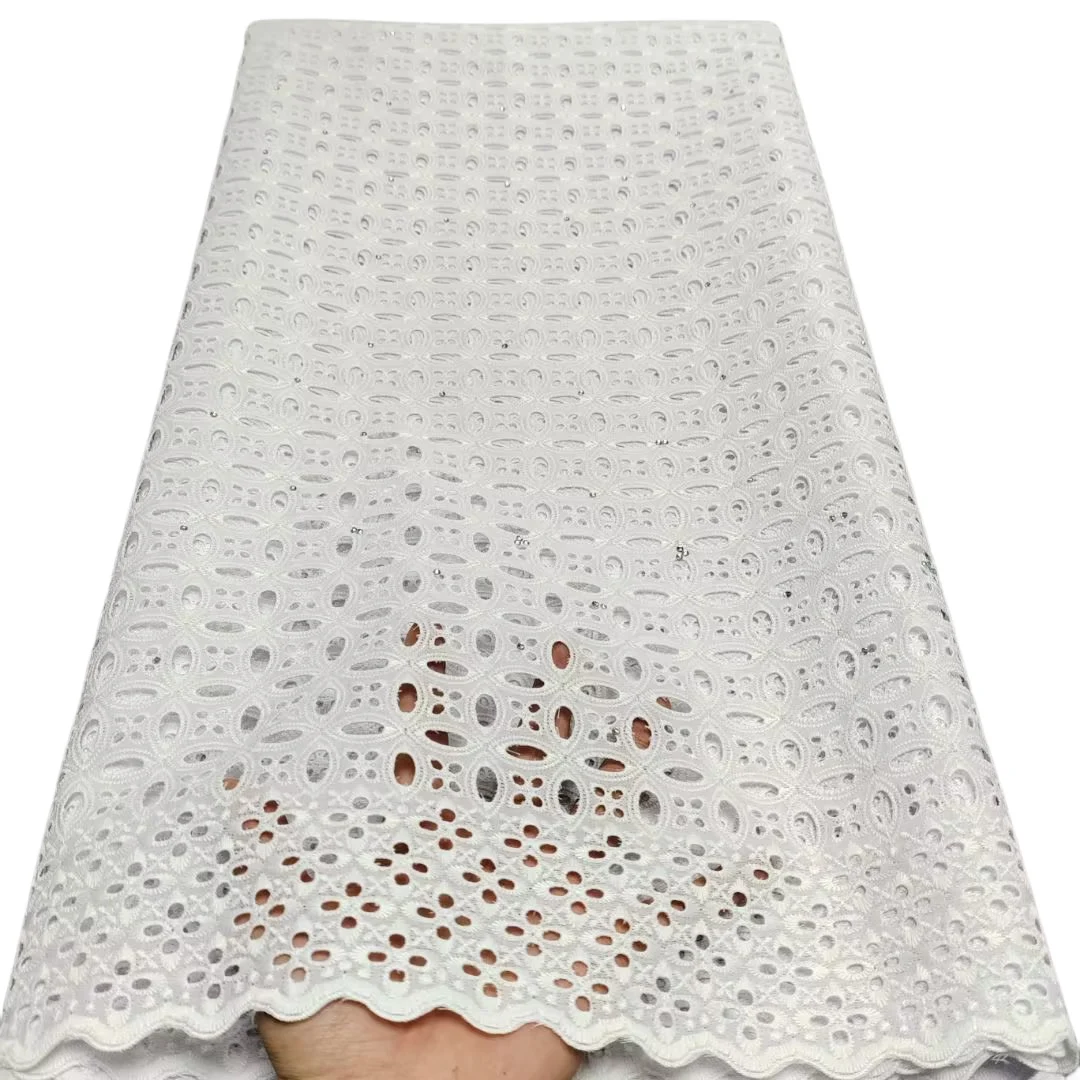 

YQOINFKS White Female Banquet Party Nigerian Perforated Voile Fabric Stones Latest Dry Lace 5 Yards Women Cotton Cloth KY-5001