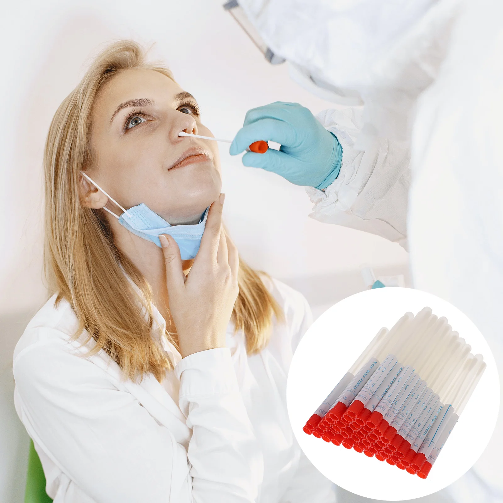 

50 Sets Nasal Swab Ointment Applicator Lab Swab Specimen Collection Swabs Flocked Swab Sampling
