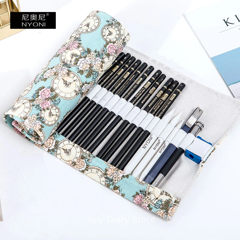 Kit Of 30 Pcs By Cloth Bag Packaging Holder Case Roll Up Wrap Portable Beginner Graphite Charcoal