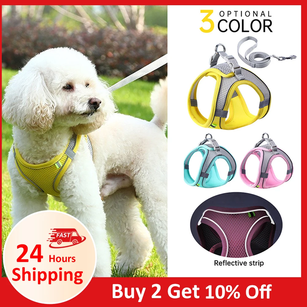 

Светоотражающая шлейка для питомцев, регулируемый нейлоновый поводок для собак, дышащий, для прогулок с маленькими и большими питомцами