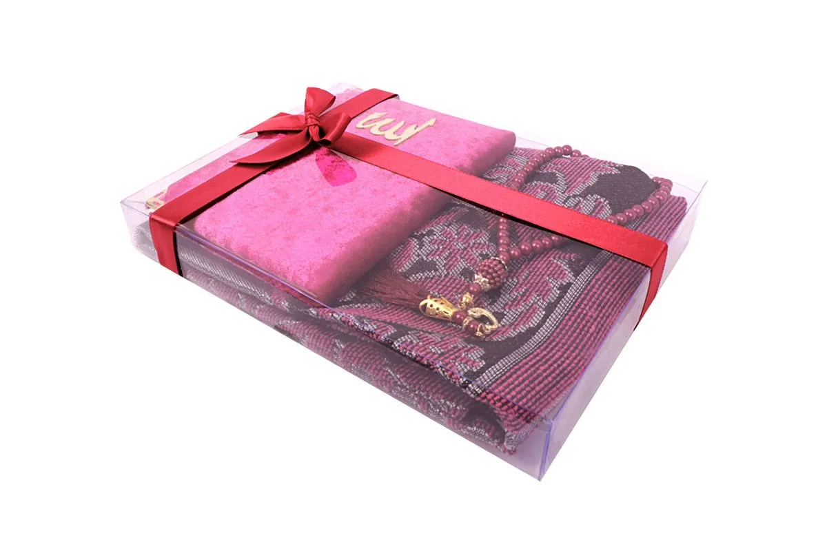 Фузия бархатный Ясин Vav жемчужные четки и серый Молитвенный ковер набор коробка с