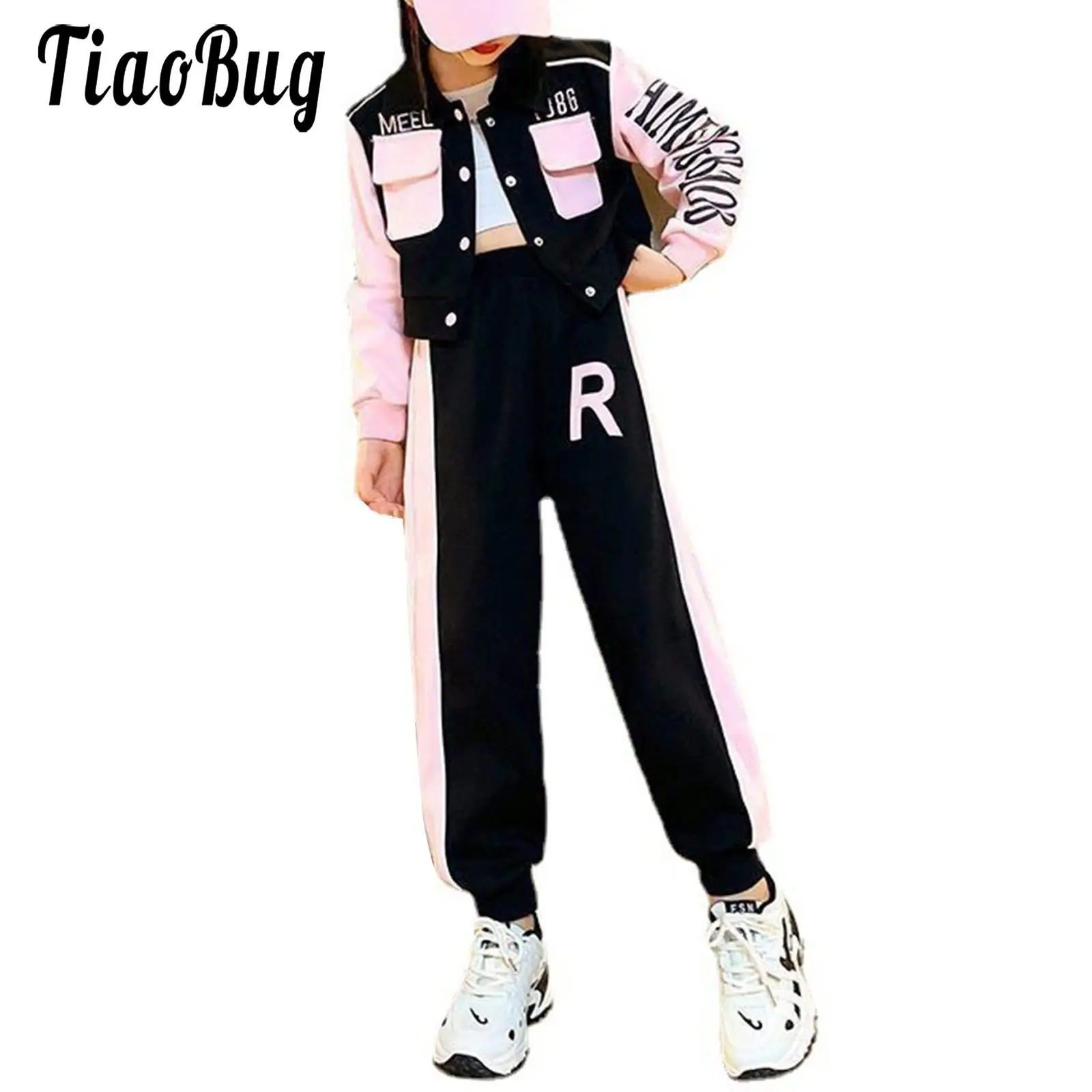 

Модный детский весенний спортивный костюм для девочек, спортивный костюм, куртка с длинным рукавом и буквенным принтом в стиле хип-хоп для уличного танца, комплект спортивных брюк для танцев