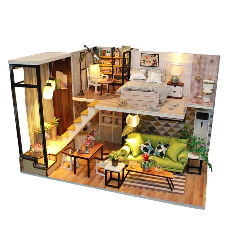 

Modern Wooden DIY Dollhouse Enjoy The Romantic Europe Apartment With Furnished Doll House Toy For Kids Christmas Gift Birthday