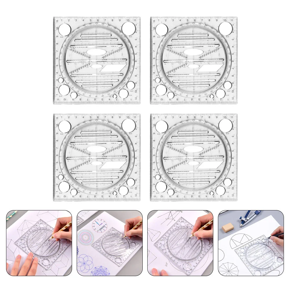 

4pcs Multifunctional Geometric Rulers Rotatable Rulers Templates Drawings Scales