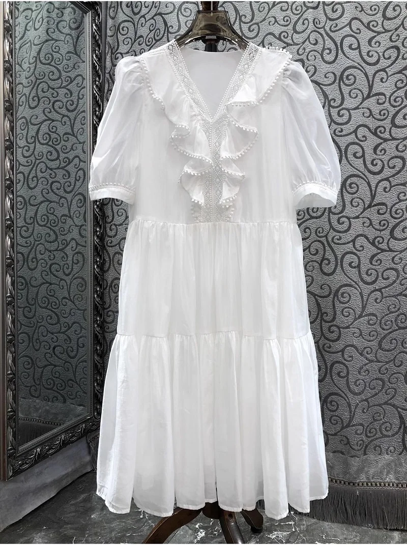 Женское пляжное платье с V-образным вырезом и оборками