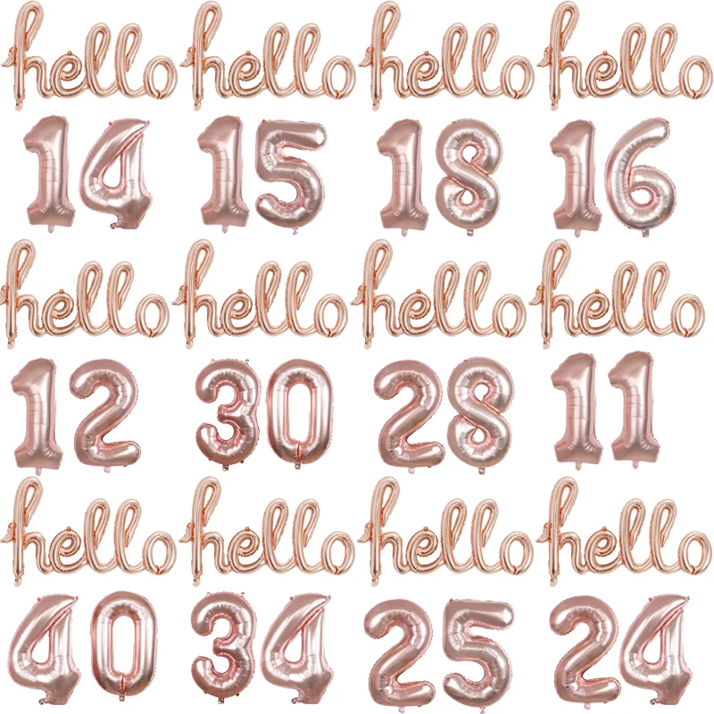 

Воздушные шары из фольги с надписью Hello, розовое золото, 30 дюймов, 15, 18, 25, 30, 40 лет