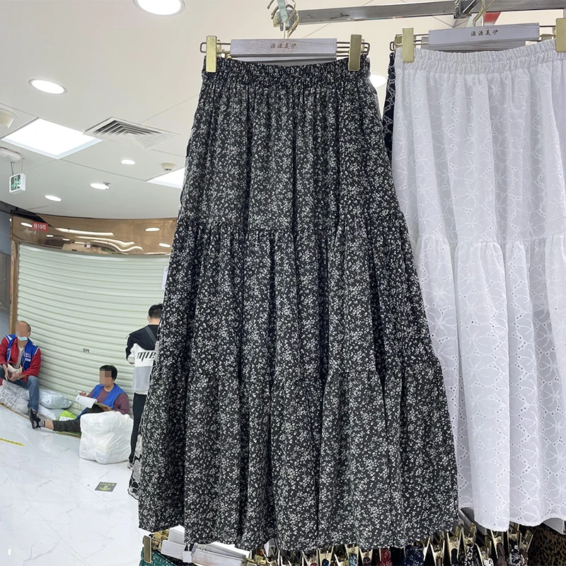 

Elastic Floral Pleated A-Line High Waist Ankle-Length Skirts Faldas Mujer Moda Casual All-Match Korean Fashion Dropshipping