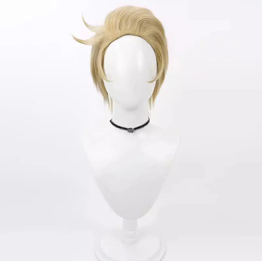 Фото Люцифер Морнингстар WIG Аниме Косплей Парик для вечеринки Золотой короткий парик №4