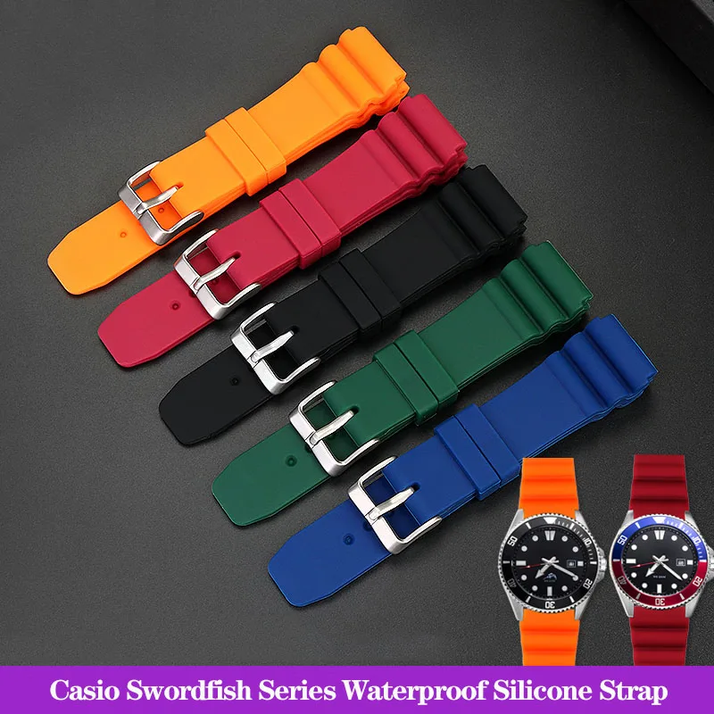 Resin Silicone Strap Green 22mm For Casio Diving Watch Swordfish MDV-106 MTP-VD01 Series Water Proof Watchband Black Blue Red
