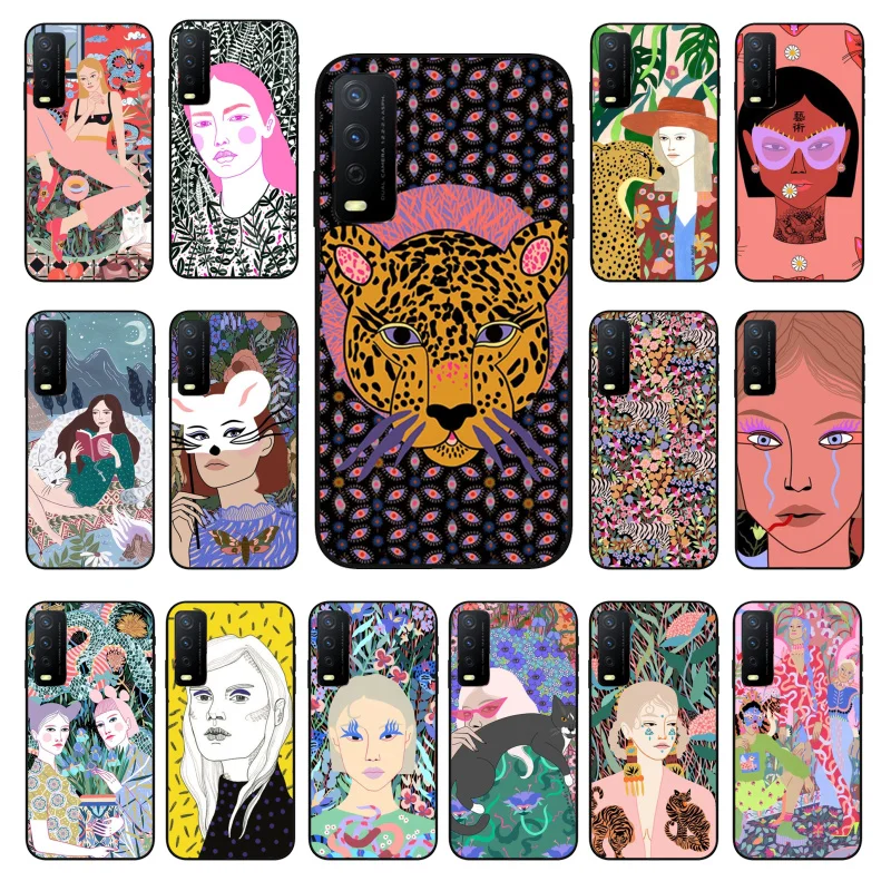 

Art jaguar Flower Women Korean Phone Case for VIVO Y31 Y30 Y21 Y15S Y53S Y11 V21 V21E V20SE U3X U3 IQOOZ3 IQOONEO Y32 Y70 1907