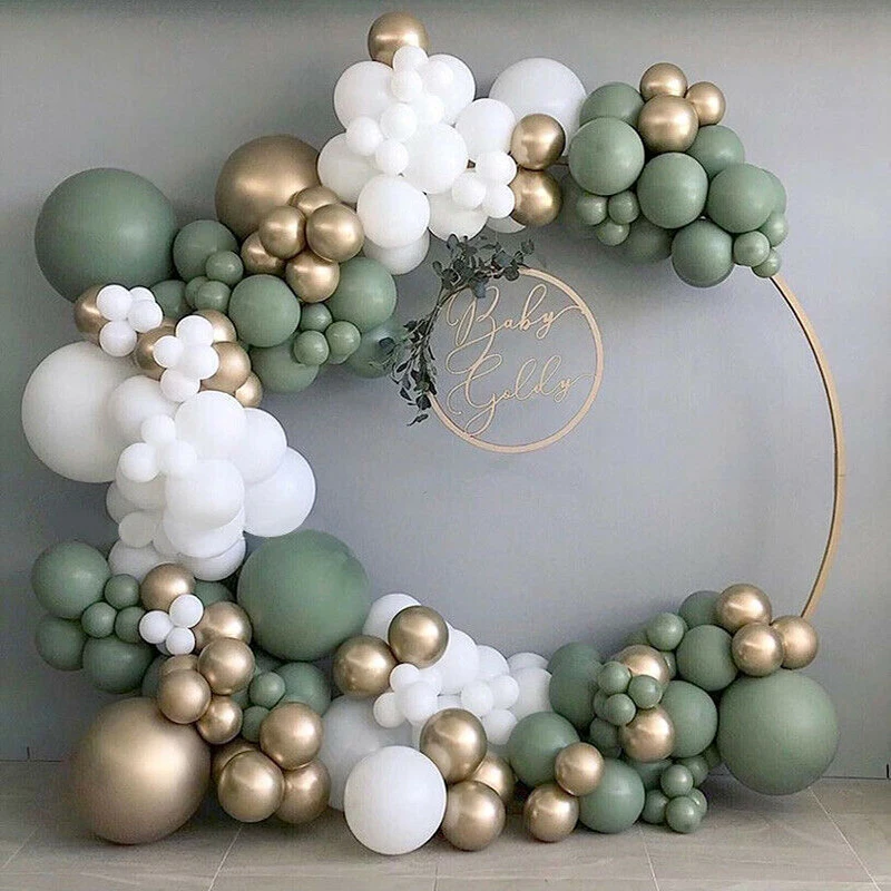 

137pcs Forest Green Balloon Garland DIY Wedding Decoration Matte White Chrome Gold Balloon Arch Baby Shower Party Birthday Decor