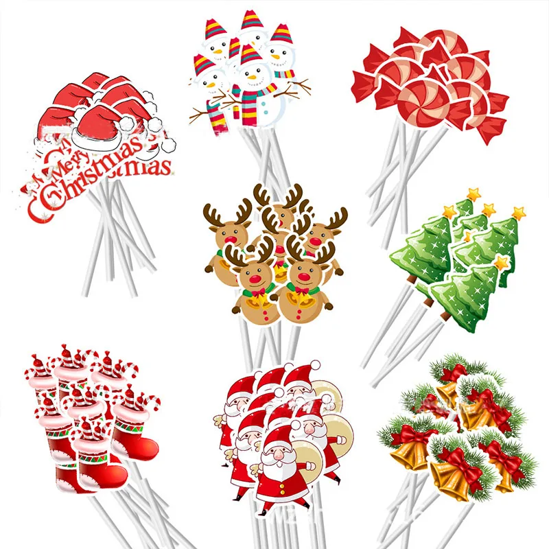 

48pcs Merry Christmas Cupcake Toppers Santa Xmas Tree Snowman Stocking Elk Cake Decor Kids Happy Christmas Party Supplies Favors