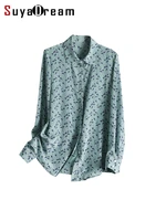 suyadream silk blouse women 100 silk crepe printed blouse shirt 2021 autumn fall office chic shirts