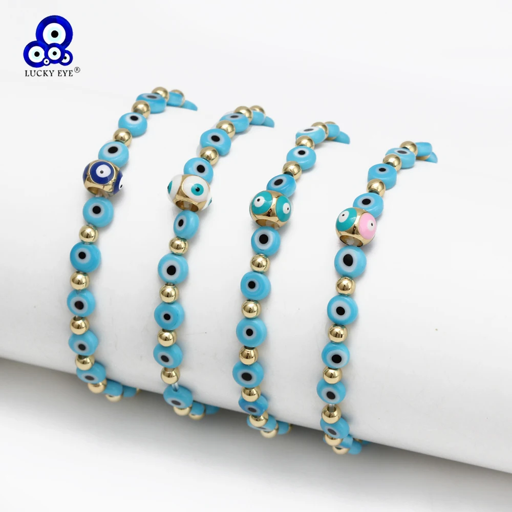 

Lucky Eye Copper Fatima Hand Evil Eye Charm Bracelet Adjustable Evil Eye Beaded Bracelet for Women Girls Men Jewelry BE1011
