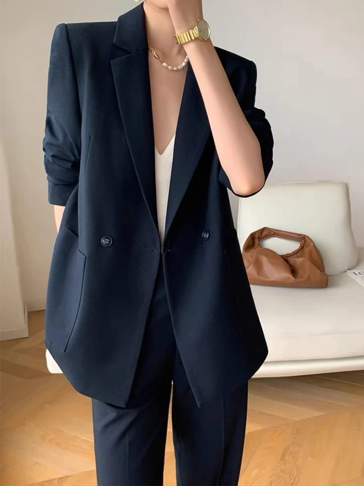 Vintage Loose Women Trousers Suits Formal Casual Business Jacket & Pencil Pants Ladies Two Pieces Blazer Set Femme Outfits New