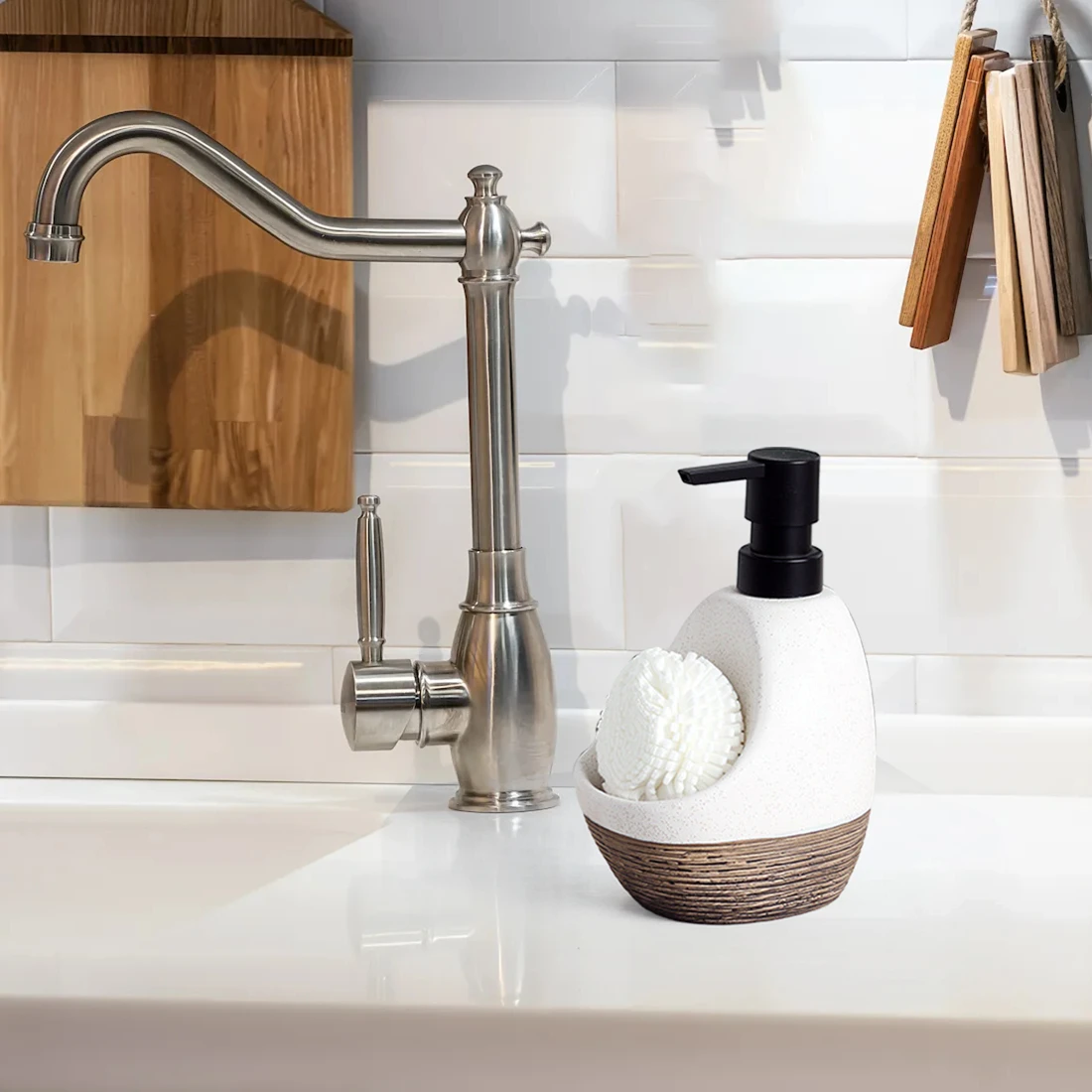 Керамический дозатор мыла для посуды с держателем губки 450мл