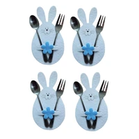 4pcsset easter rabbit tableware bags cutlery bags decor tableware holder bags