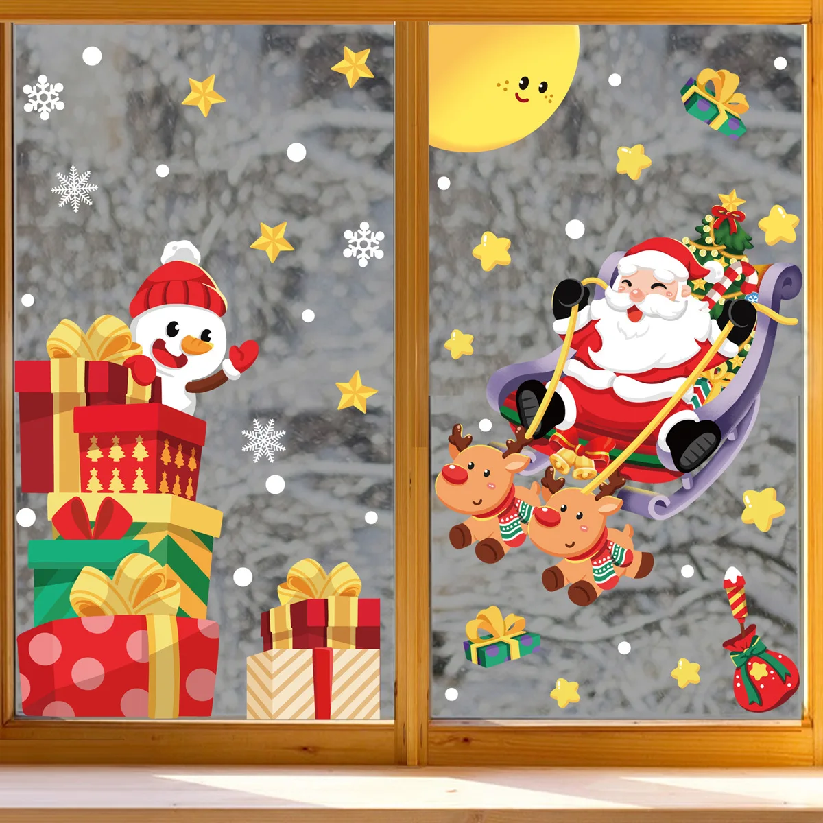 

2 Sheets Christmas Window Clings Stickers Set Xmas 2024 Decorations Santa Snowman Reindeer Snowflake Decals 2023 Home Supplies