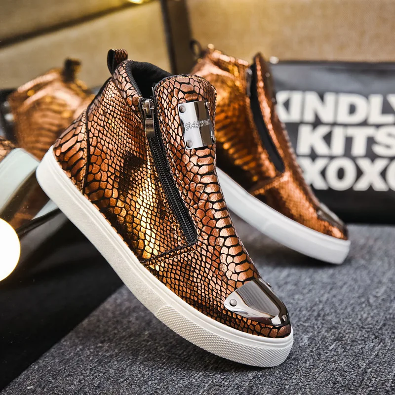 Кроссовки мужские высокие на молнии роскошные дизайнерские кеды со змеиным