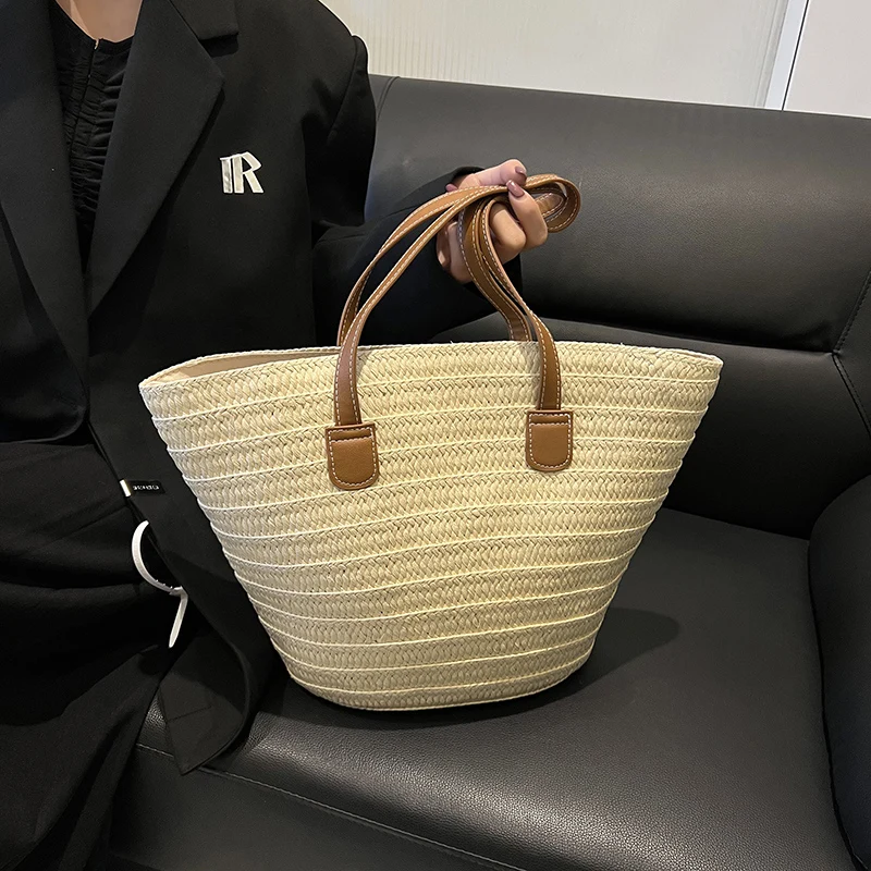 Summer Straw Bag Large Capacity Casual Tote Women Simple Solid Vacation Beach Bag Designer Shoulder Bags Top-Handle Bags Handbag