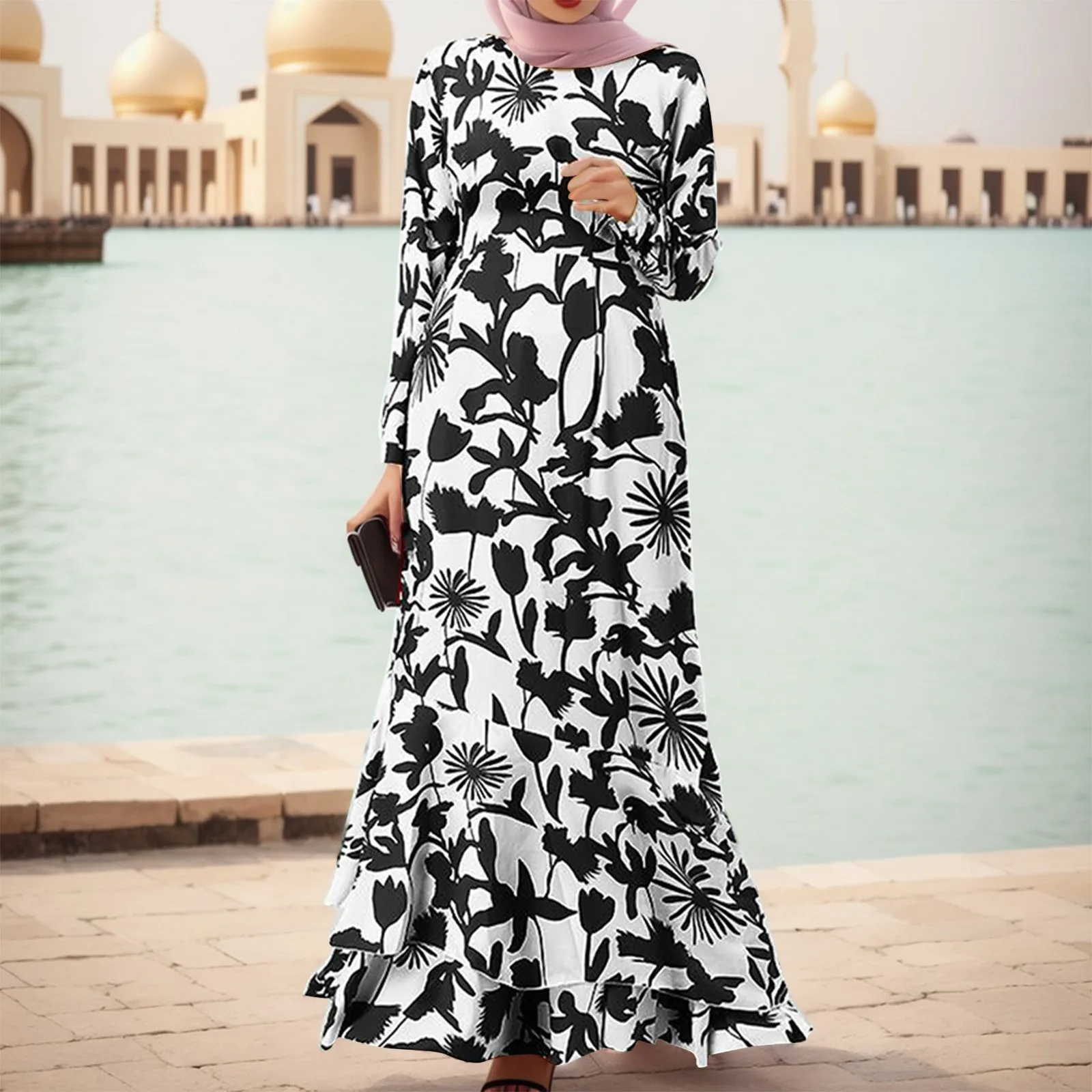 

Muslim Abayas For Women 2023 Ramadan Prayer Dubai Turkey Middle East Femme Robe Boho Floral Loose African Dress