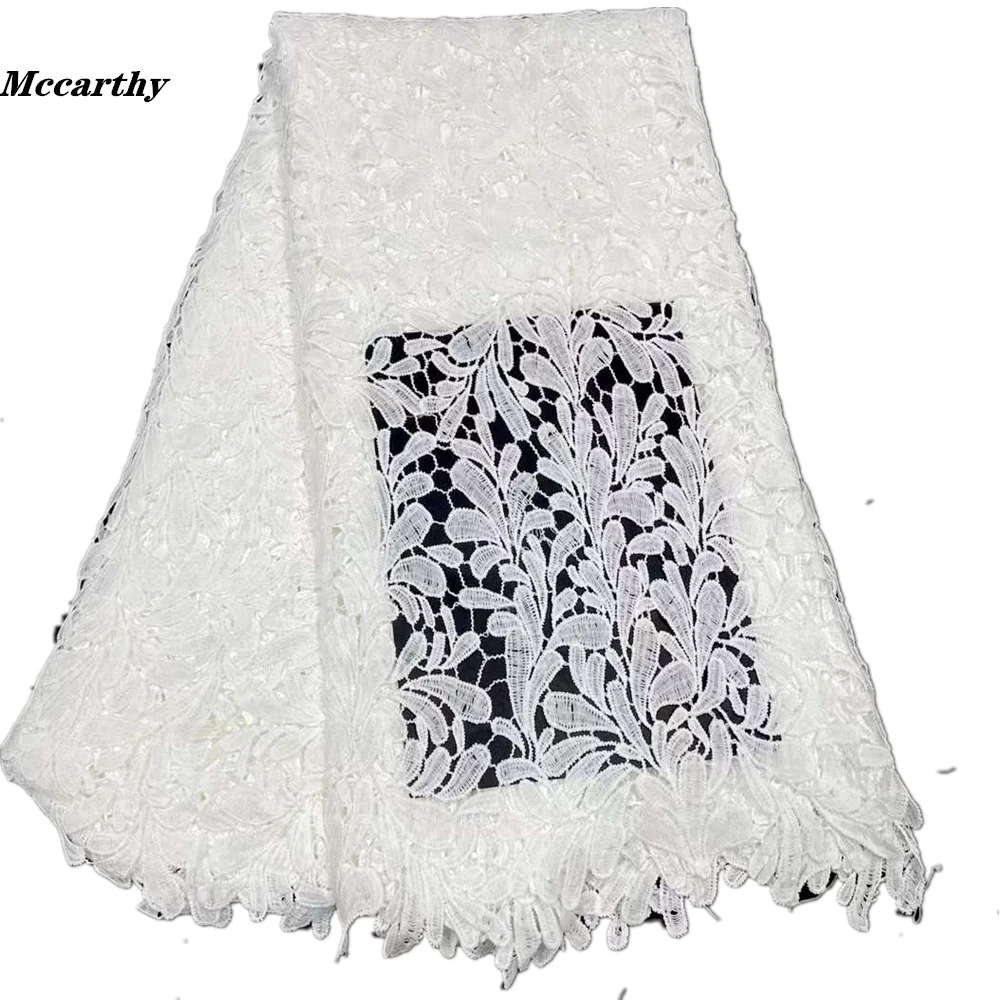 

Pure White African Guipure Milk Silk Lace Fabric 2022 High Quality Lace Material Latest French Cord Lace Fabric For Wedding