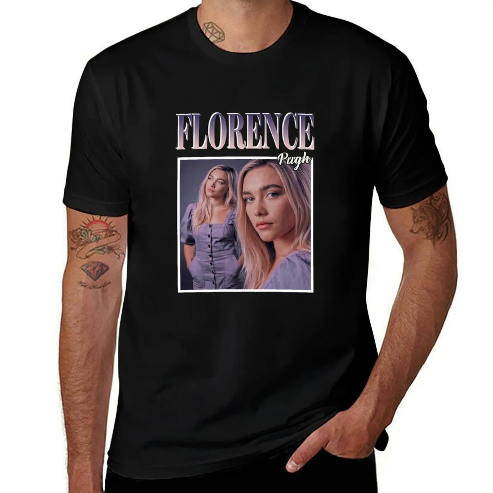 Фото Винтажная футболка Florence Pugh в стиле 90-х годов, классический топ с короткими рукавами и графическим принтом №1