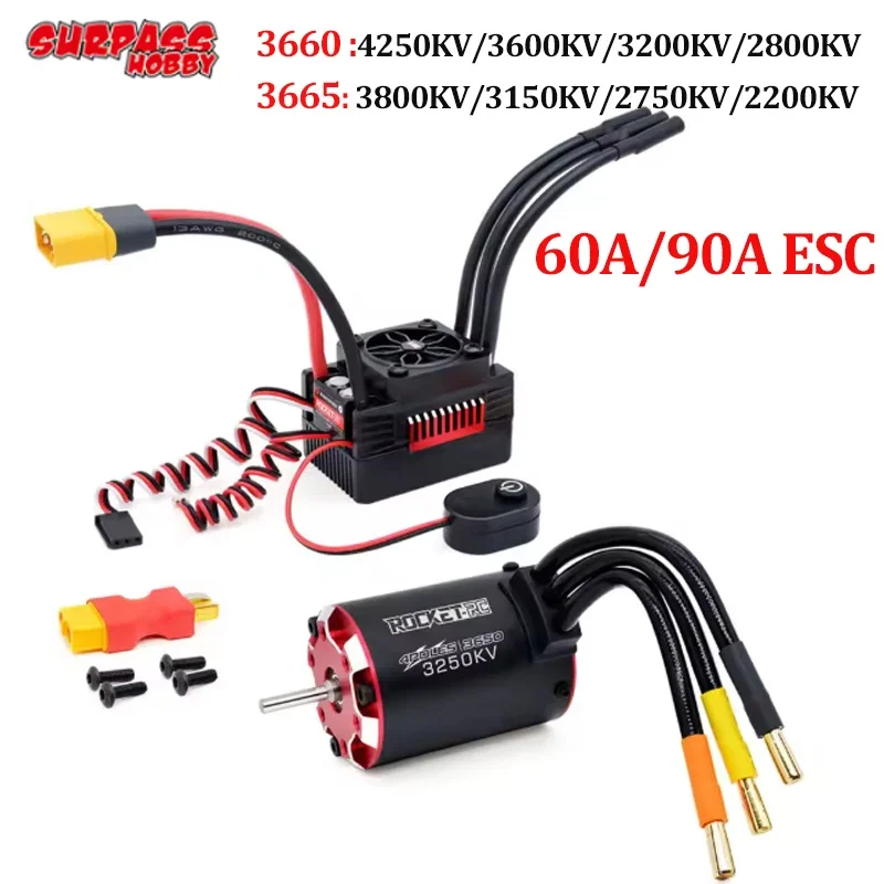 Фото SURPASS HOBBY ROCKET-V2 3660 3665 4 Poles Brushless Motor and 60A 90A ESC Combo For 1/8 1/10 Tamiya Traxxas RC Racing №3