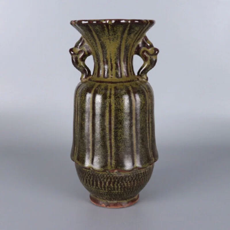 

Chinese Song Yue Kiln Tea-dust Glaze Porcelain Lotus Shape Vase 9.84 inch