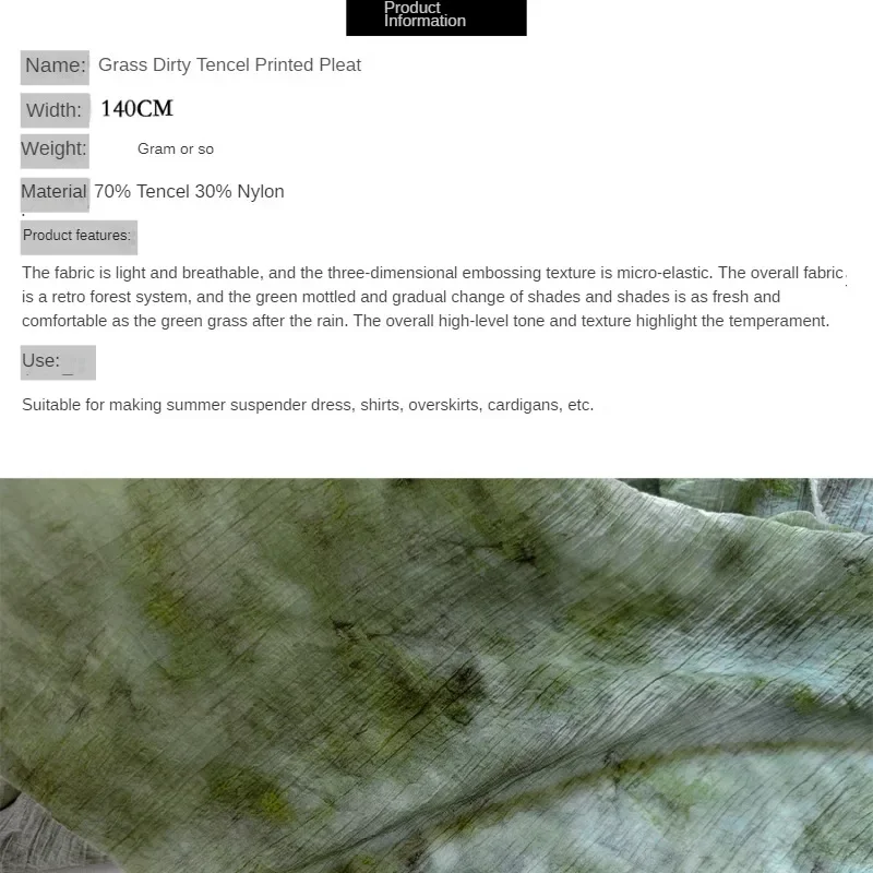 Зеленая пастбище грязный краситель печатная плиссированная полупрозрачная