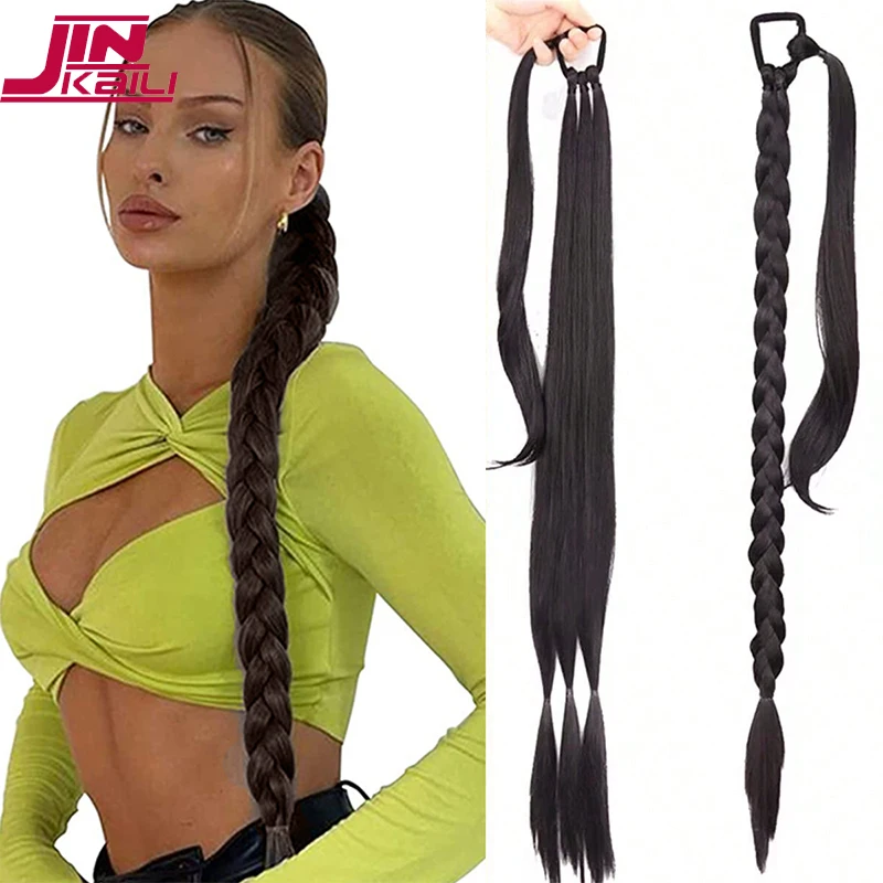 

30inch With Rubber Band Long Ponytail Hair Extensions Braided Ponytail Synthetic Natural Blonde black For Women Hairpiece Braids