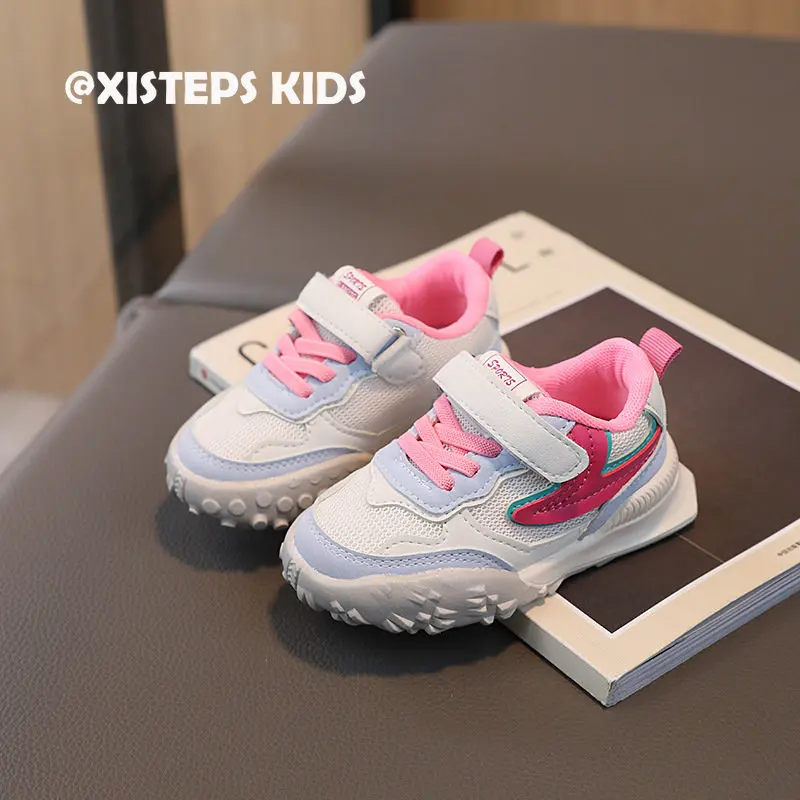 

Нескользящие Детские повседневные кроссовки XISTEPS, розовые, серые дышащие детские спортивные туфли для девочек и мальчиков, школьная обувь для бега, дышащие 2023