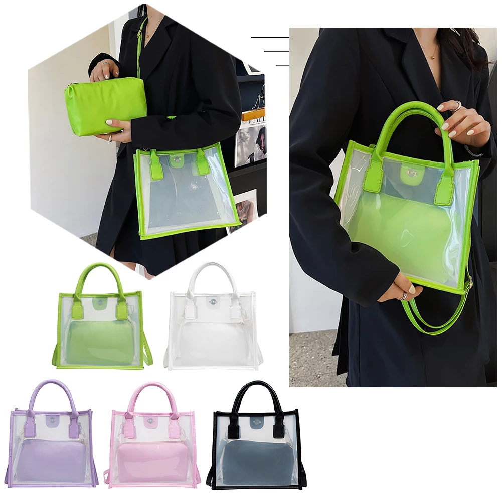

Прозрачные сумки на плечо из ПВХ + конфетные сумки-тоуты из ПУ, Женская сумочка, кошелек, женские сумки на плечо с сумочкой, экологически чист...